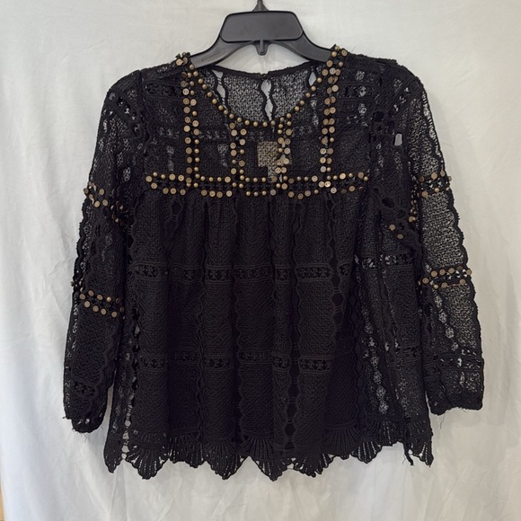 ANTHROPOLOGIE MAEVE AURALIS BLACK LACE TOP WITH GROMMETS XS - Picture 3 of 5